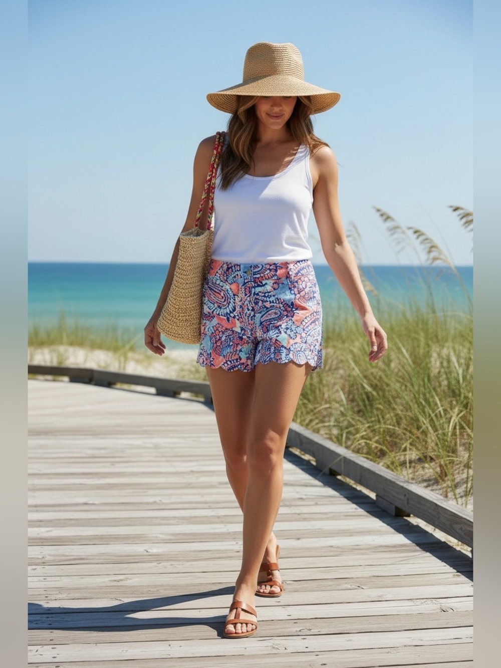 Crown & Ivy Shelby Scalloped Hem Shorts • Preppy Vibrant Summer • Size 8